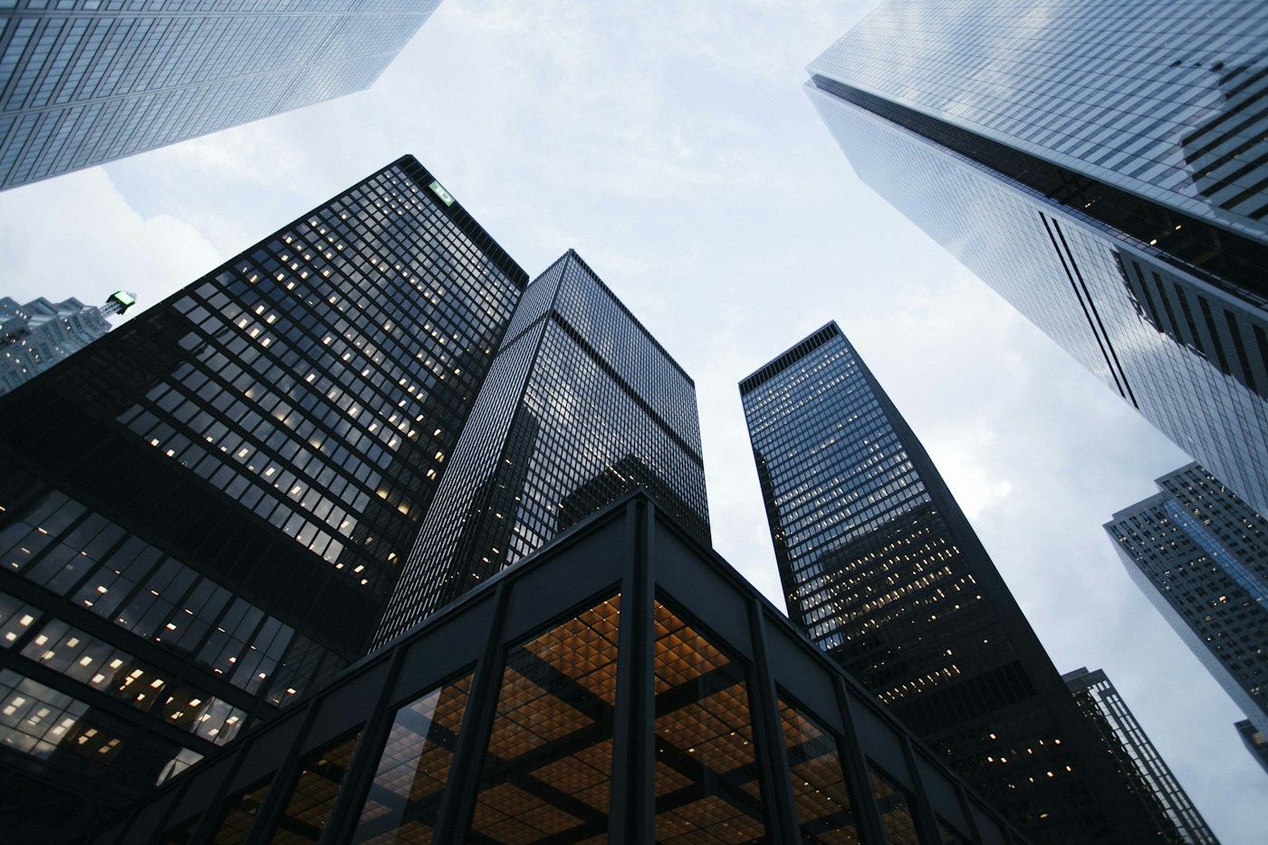 Modern towers rising towards an open sky